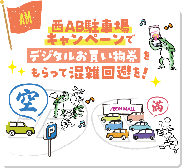 西AB駐車場キャンペーンでデジタルお買い物券をもらって混雑回避を！